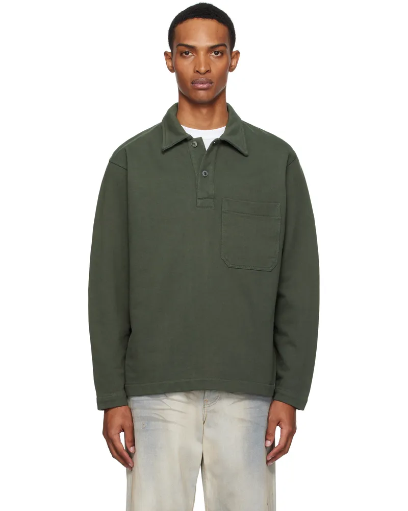 Norse Projects Green Fraser Relaxed Organic Loopback LS Polo Black