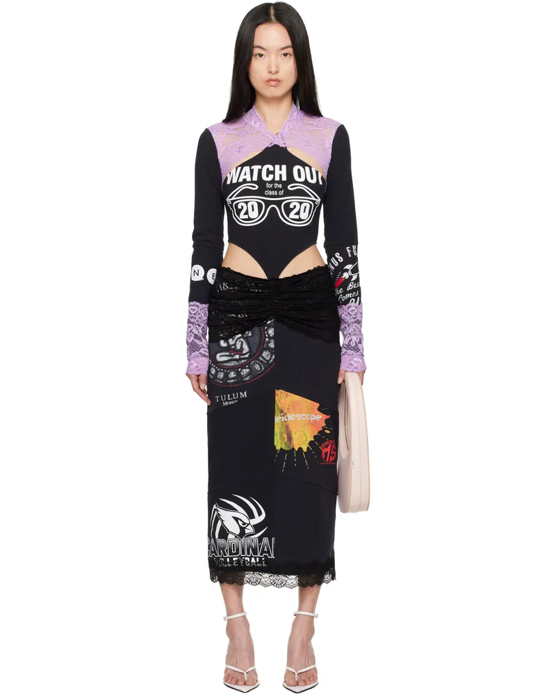 Marine Serre Black & Purple Regenerated T-Shirts & Lace Midi Dress Bk99