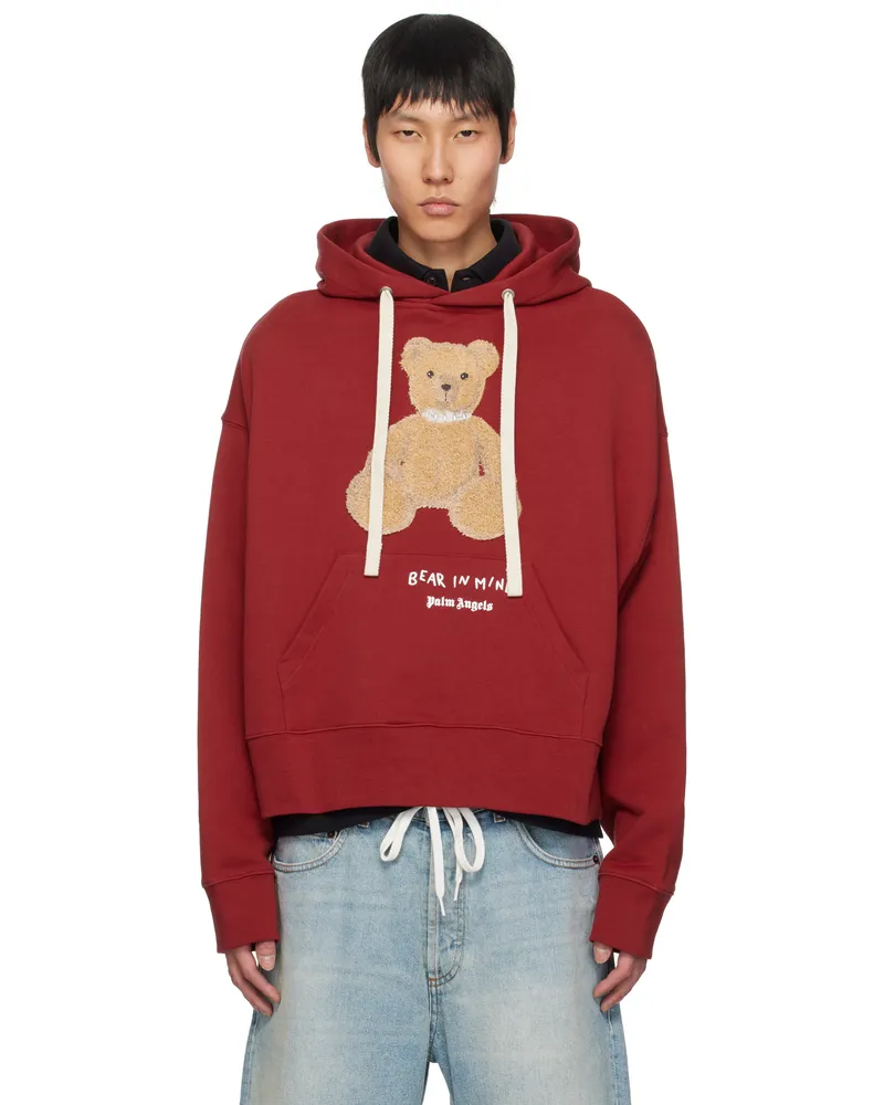 Palm Angels Red 'Bear in Mind' Hoodie Red