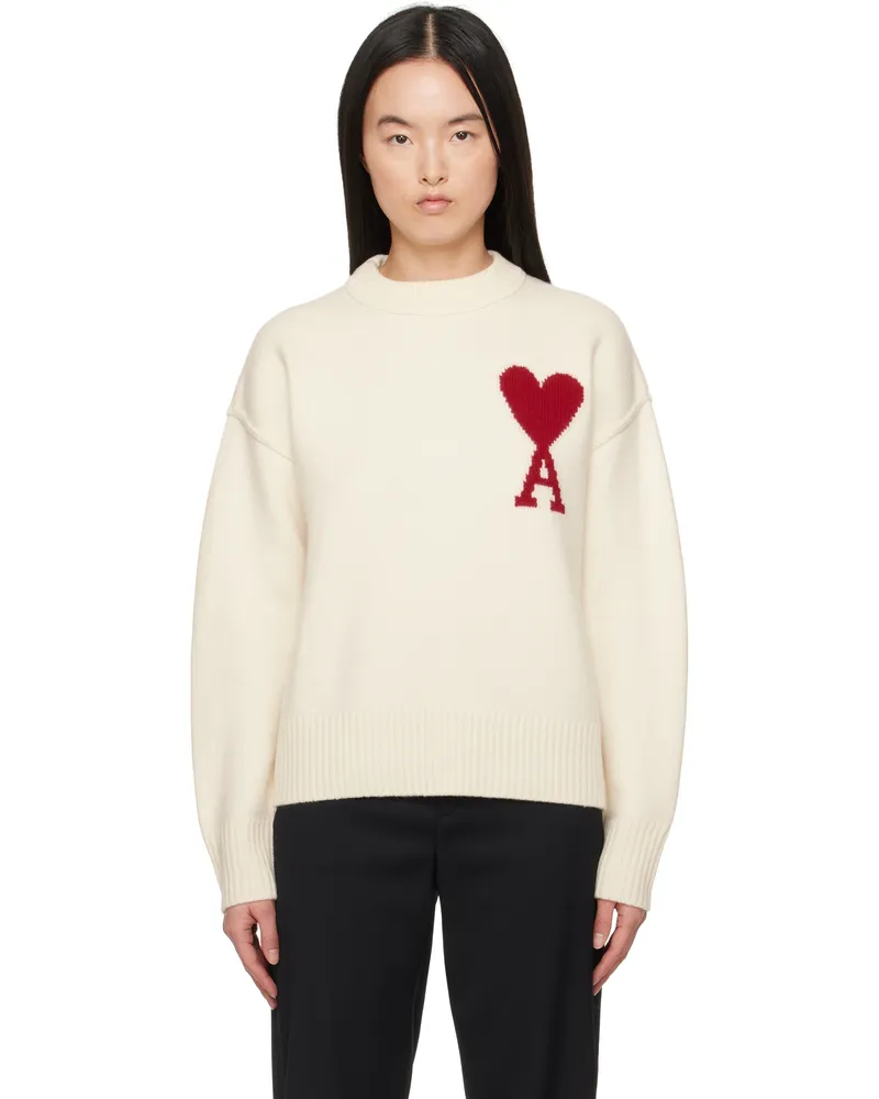 AMI Paris Off-White Wool Ami de Coeur Sweater Off-white