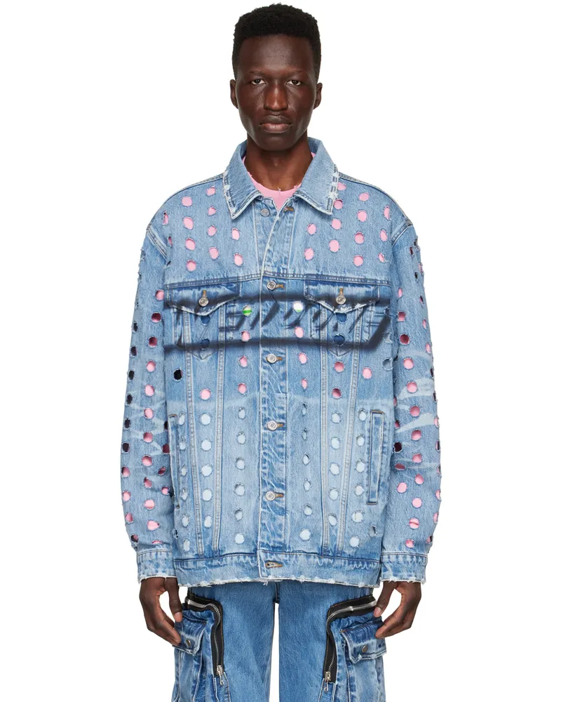 WE 11 DONE Blue Logo Denim Jacket Blue