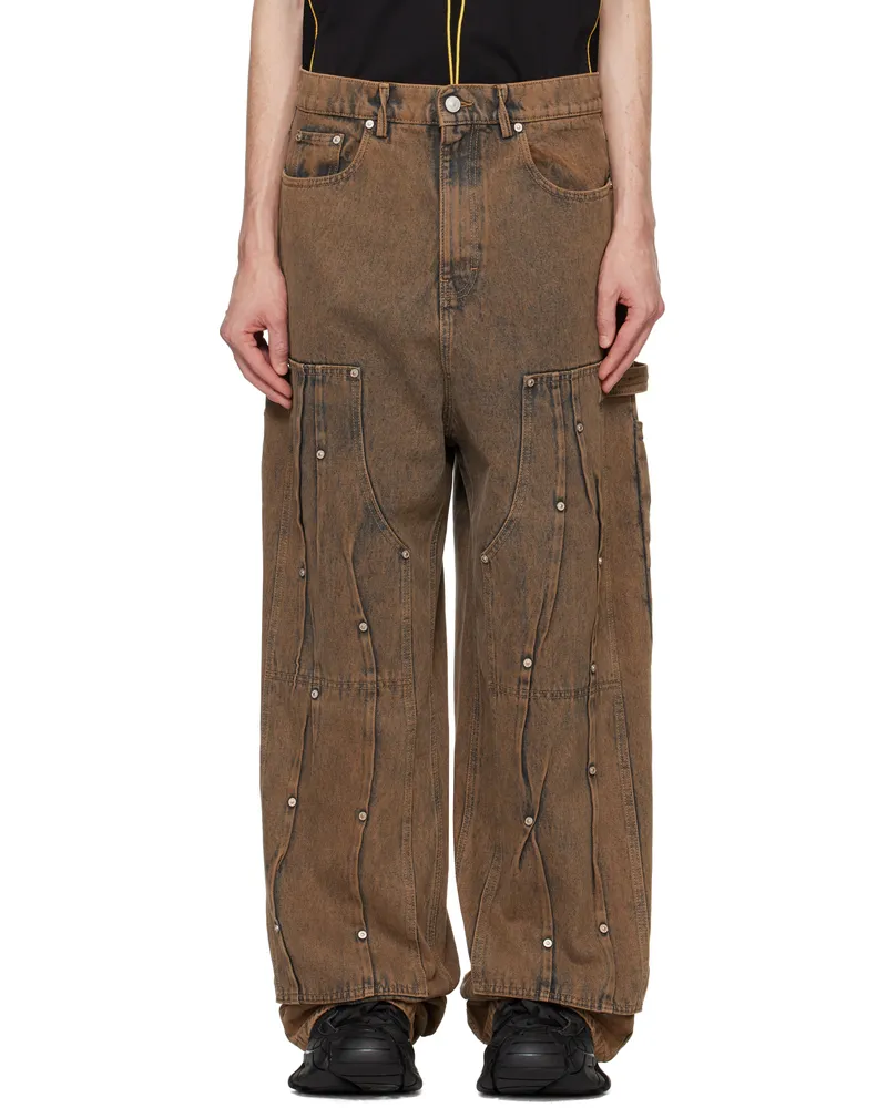 KUSIKOHC Brown Workwear Multi Rivet Jeans Copper