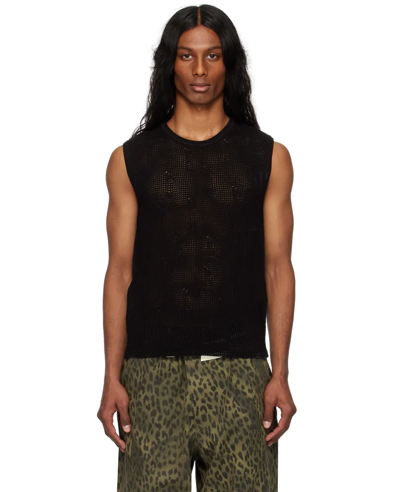 Andersson Bell Black Net Damaged Sleeveless Tank Top Black
