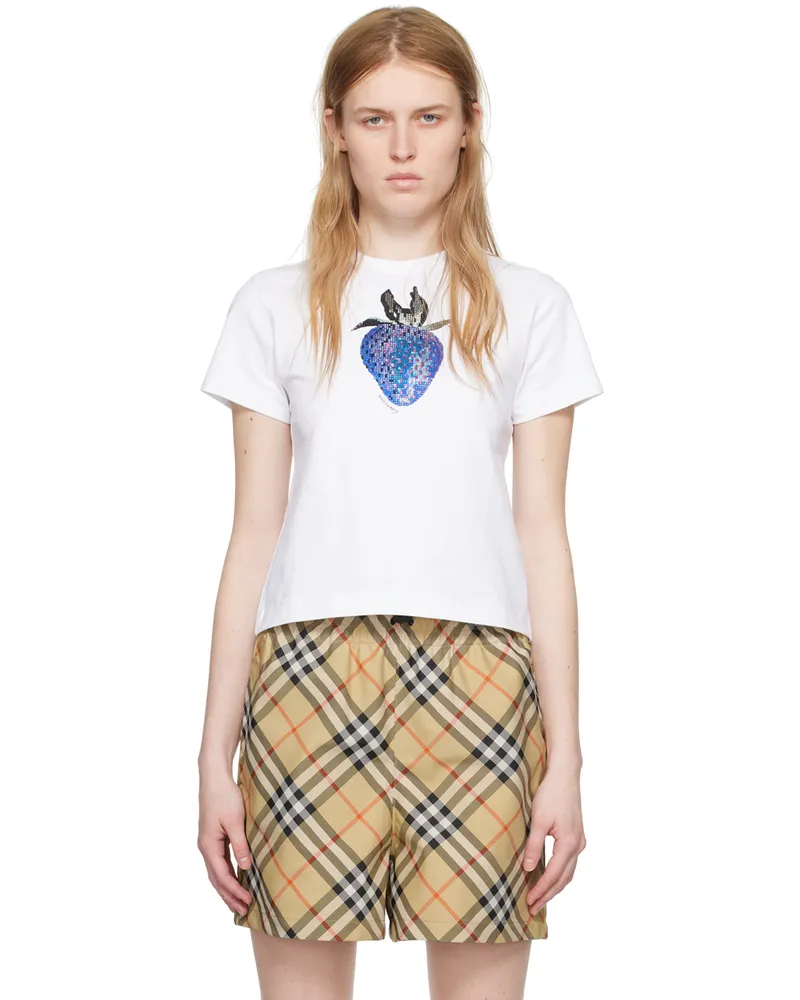 Burberry White Crystal Strawberry T-Shirt White