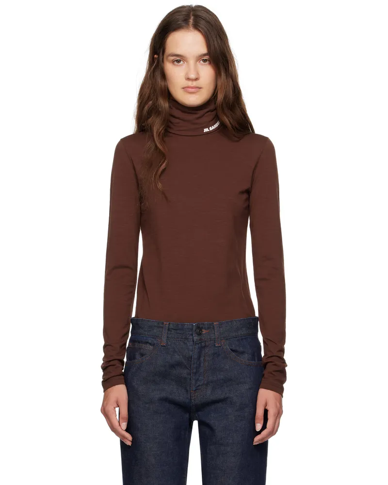 Jil Sander Brown Lightweight Wool Blend High-Neck T-Shirt 602