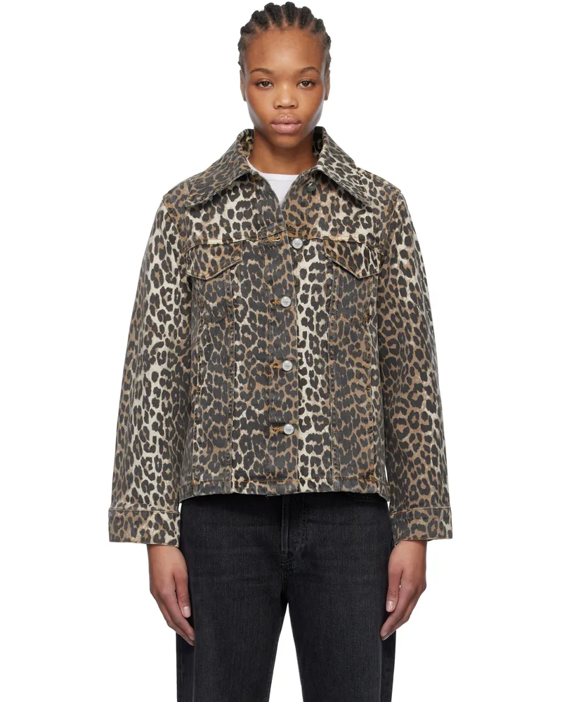 Ganni Brown Leopard Printed Denim Jacket 943