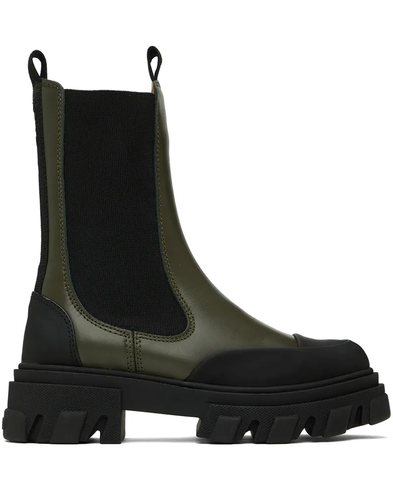 Ganni Khaki Cleated Mid Chelsea Boots 861