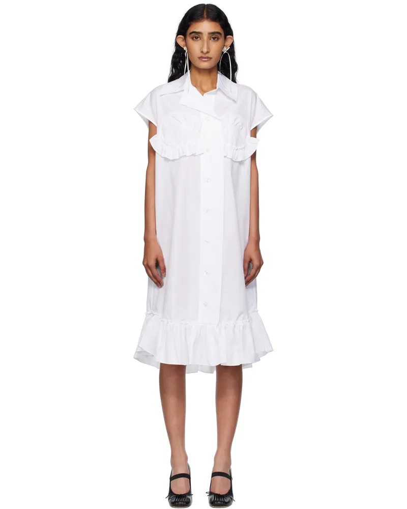 Simone Rocha White Sleeveless Ruffle Bust Detail Midi Dress White