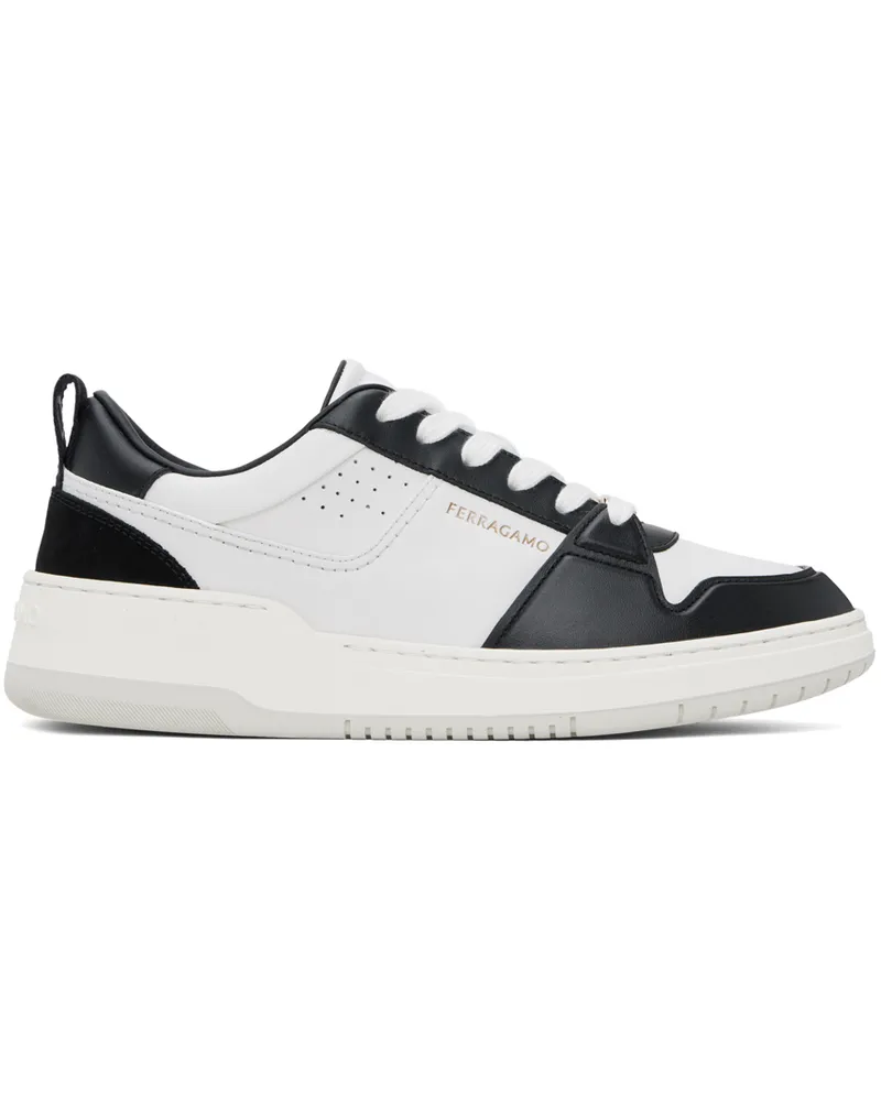Ferragamo Black & White Low Cut Gancini Outline Sneakers Nero