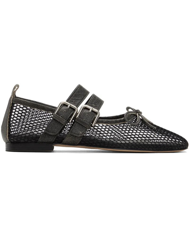 OPEN YY Black Mesh Buckle Ballerina Flats Black