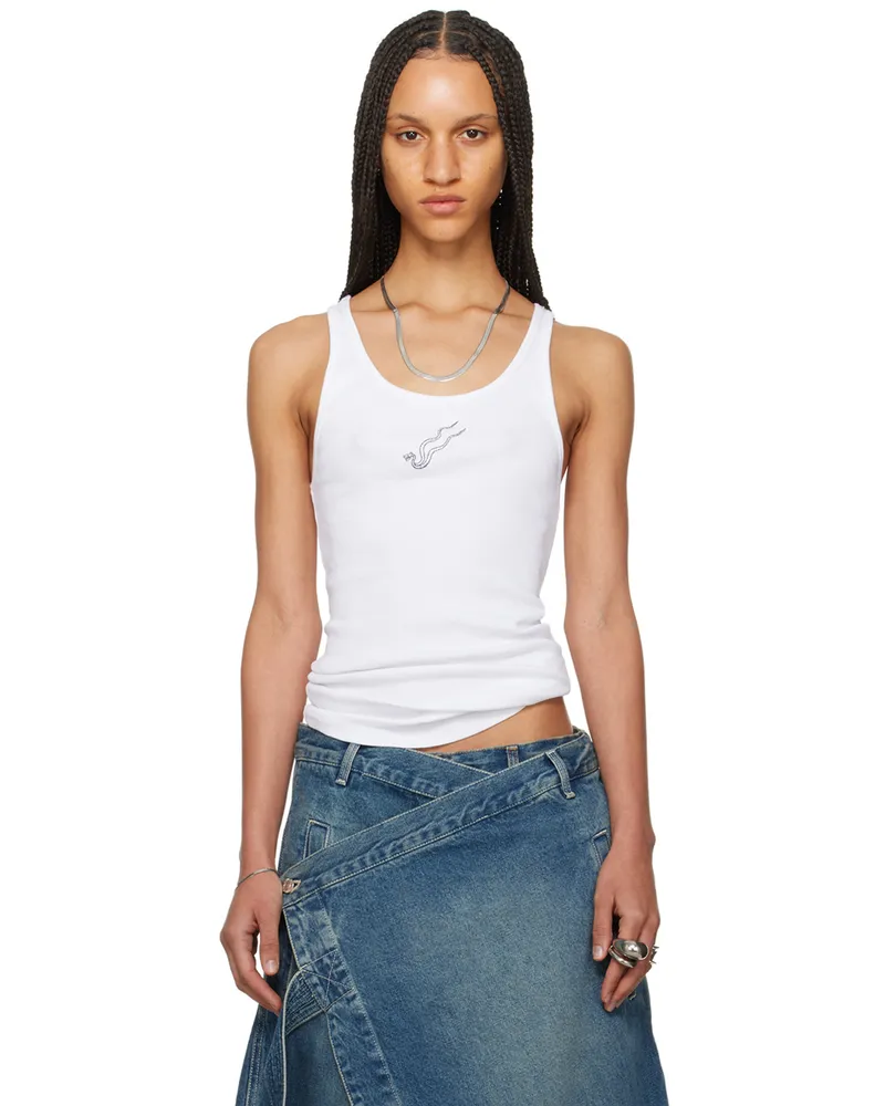 LU'U DAN White Embroidered Tank Top White