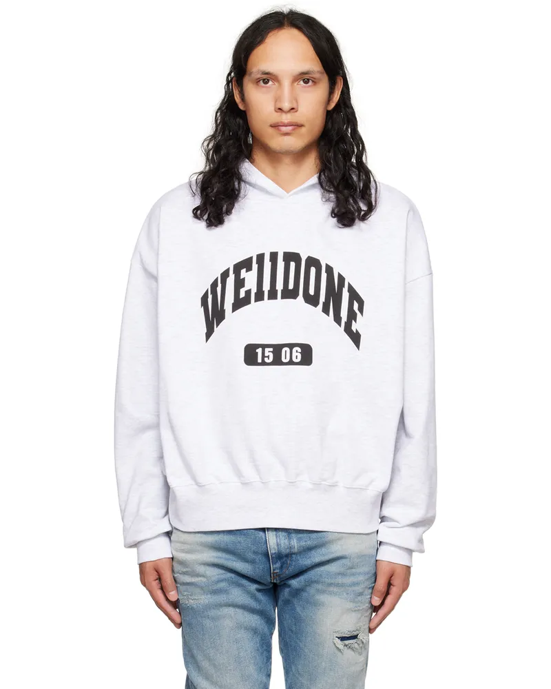 WE 11 DONE Gray Print Hoodie Grey