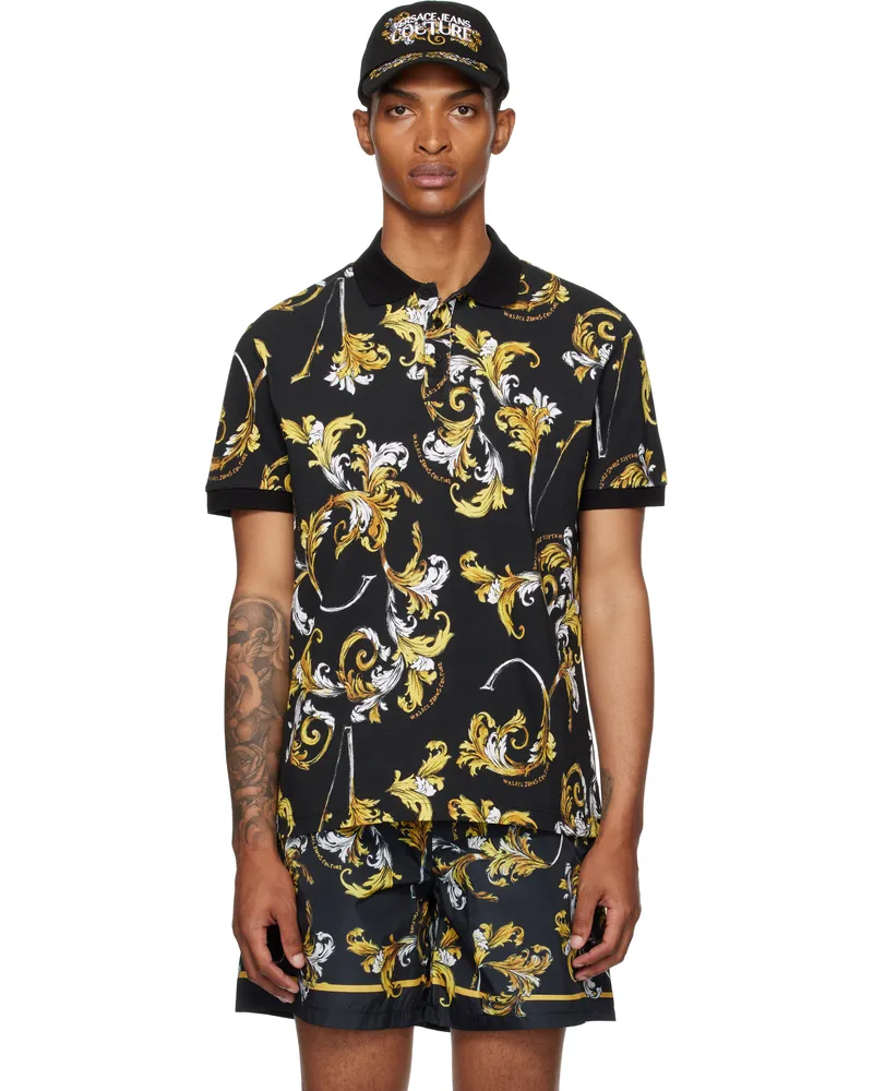Versace Jeans Black & Gold Outline Barocco Polo Eg89-black
