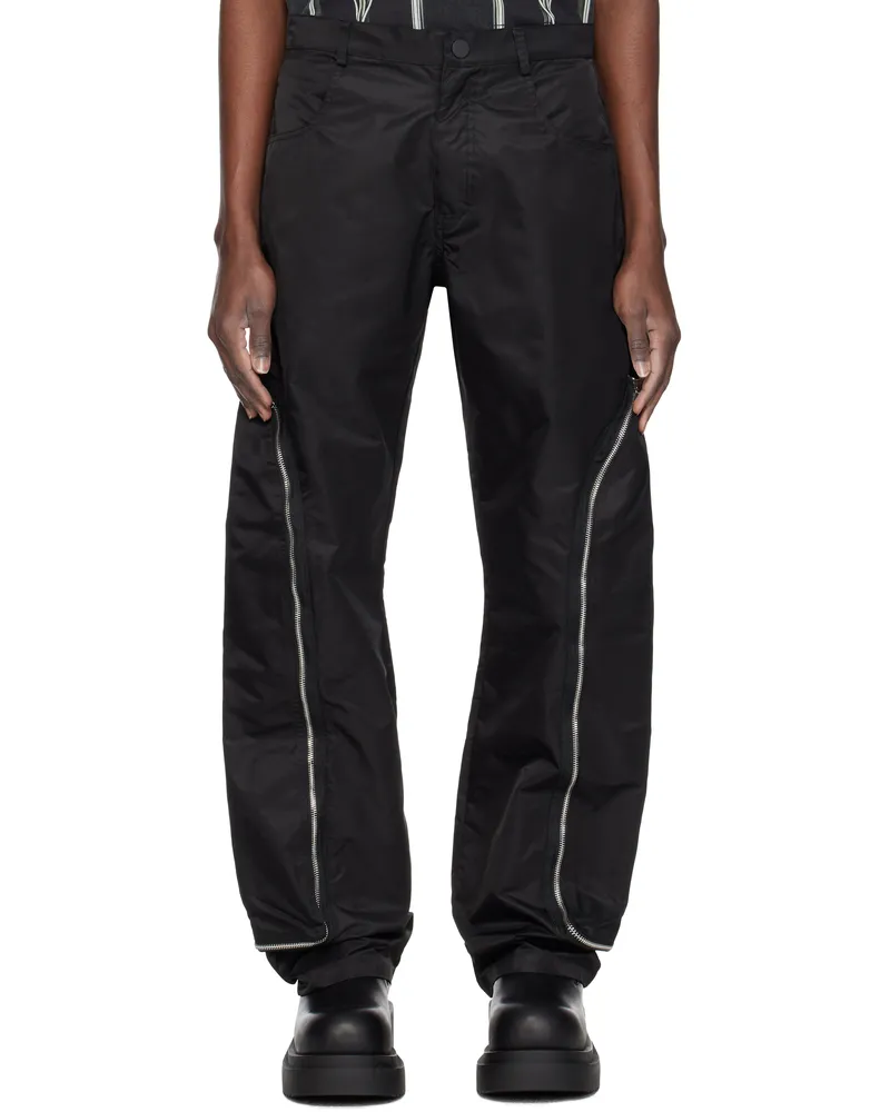 WHO DECIDES WAR Black Side Zip Stained Glass Trousers Coal