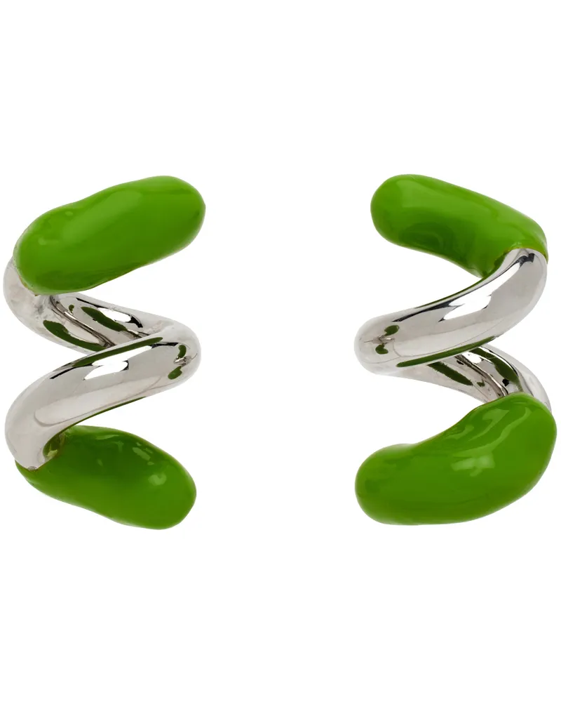 SUNNEI Silver & Green Rubberized Fusillo Earrings Silver