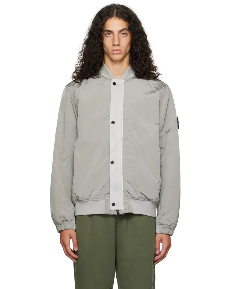 Stone Island Gray Nylon Metal Bomber Jacket V0160