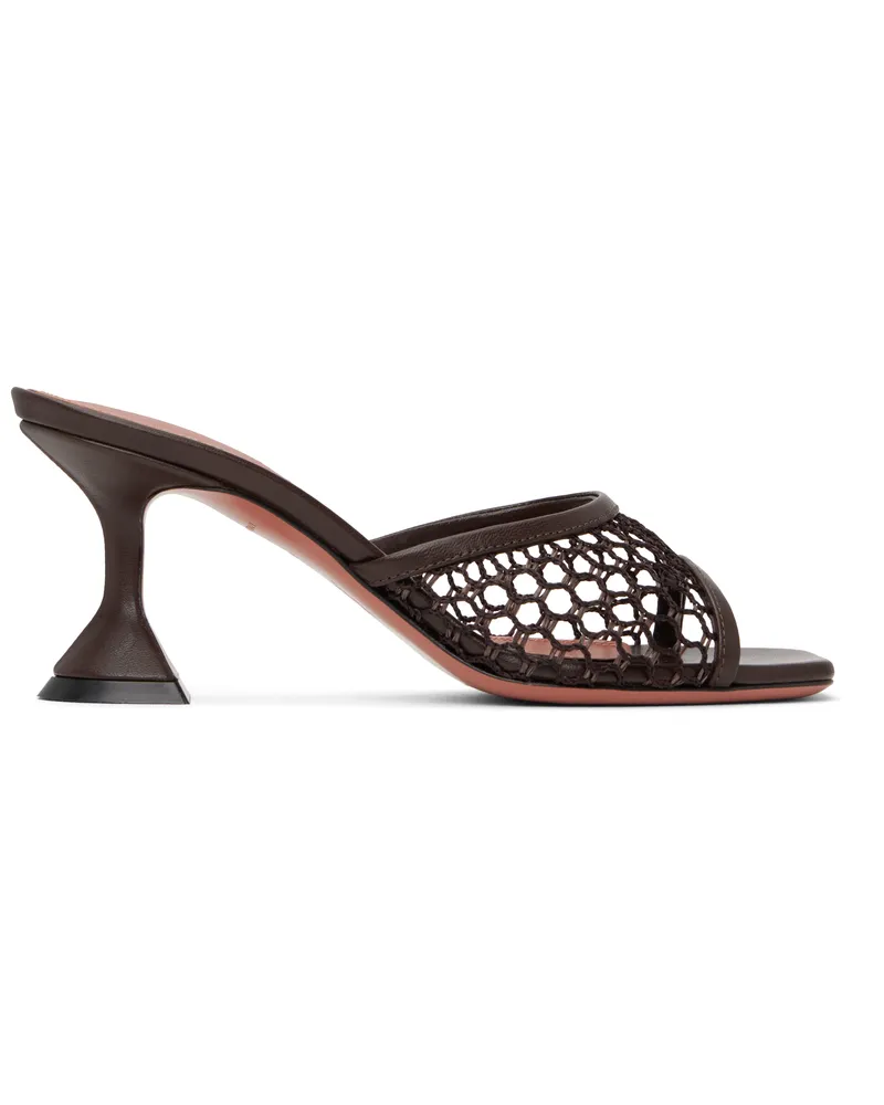 Amina Muaddi Brown Lupita Net 70 Heeled Sandals Net