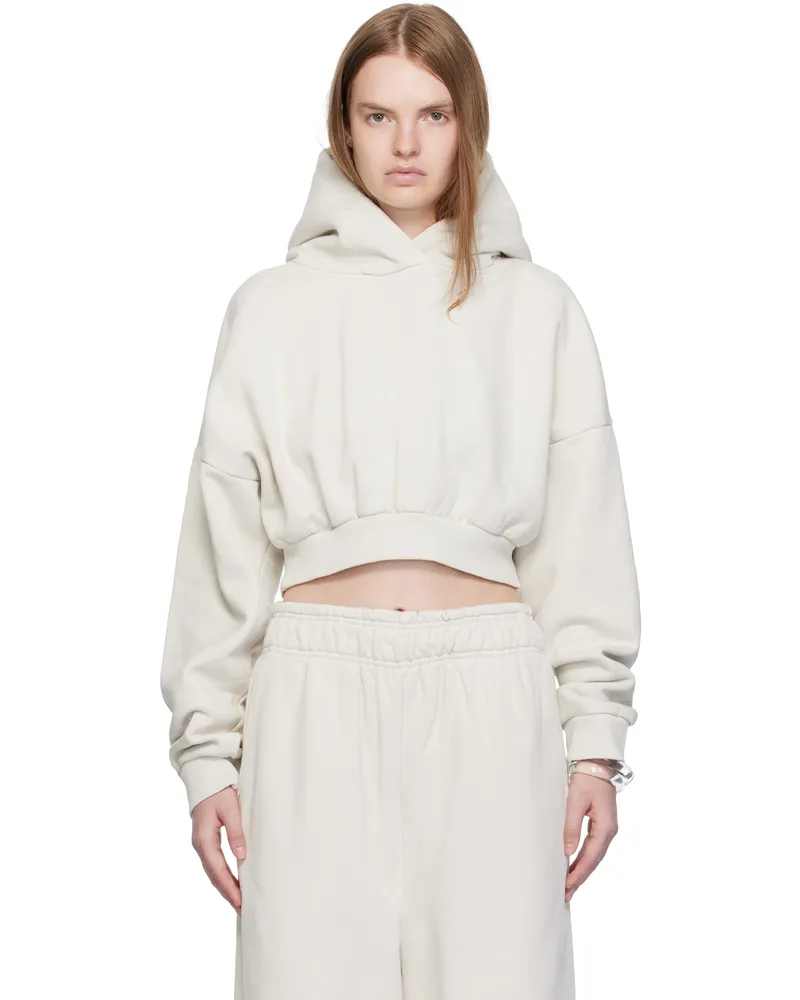 Entire Studios Off-White Cropped Heavy Hoodie Rice