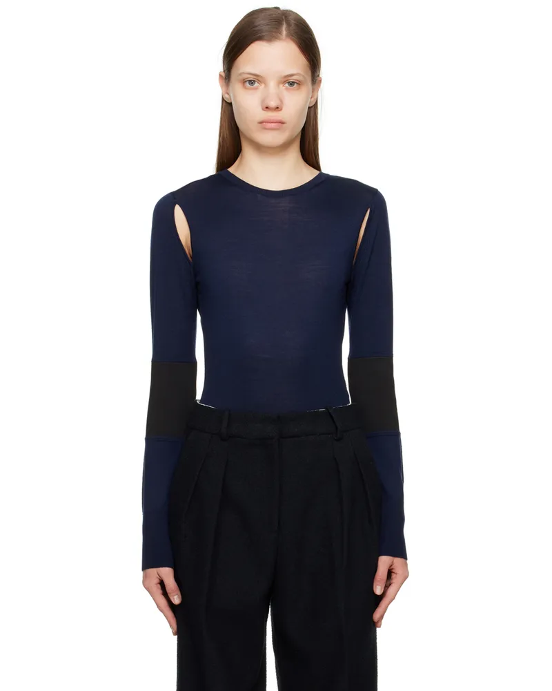 Victoria Beckham Navy Cutout Bodysuit 550