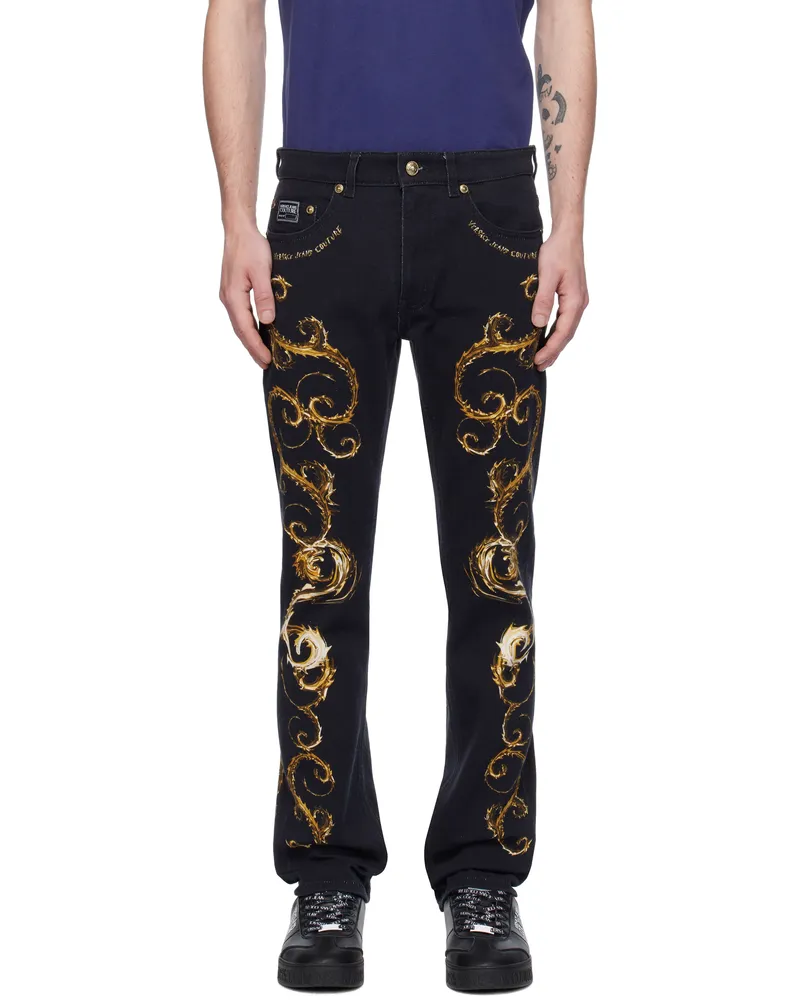 Versace Jeans Black Chromo Couture Slim-Fit Jeans Eg89-black