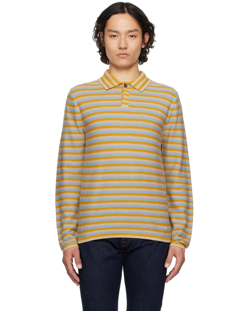 Paul Smith Yellow & Blue Faded Stripe Knitted Cotton Polo 40