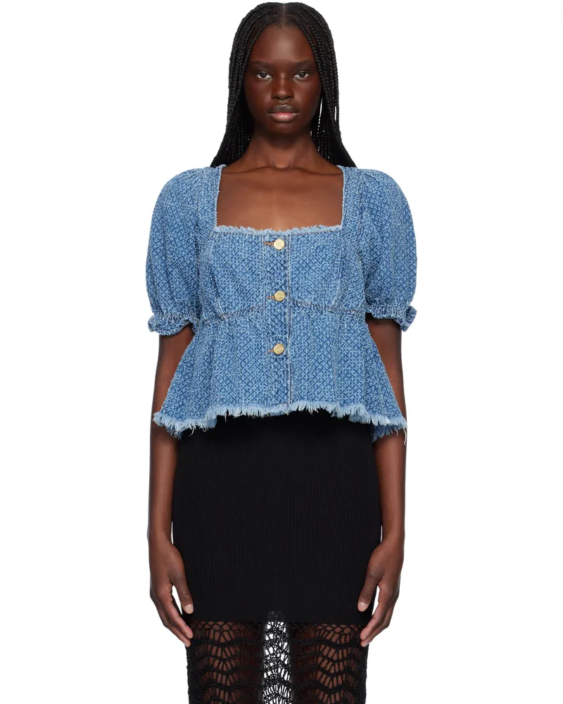 Ganni Blue Fluffy Denim Blouse 566