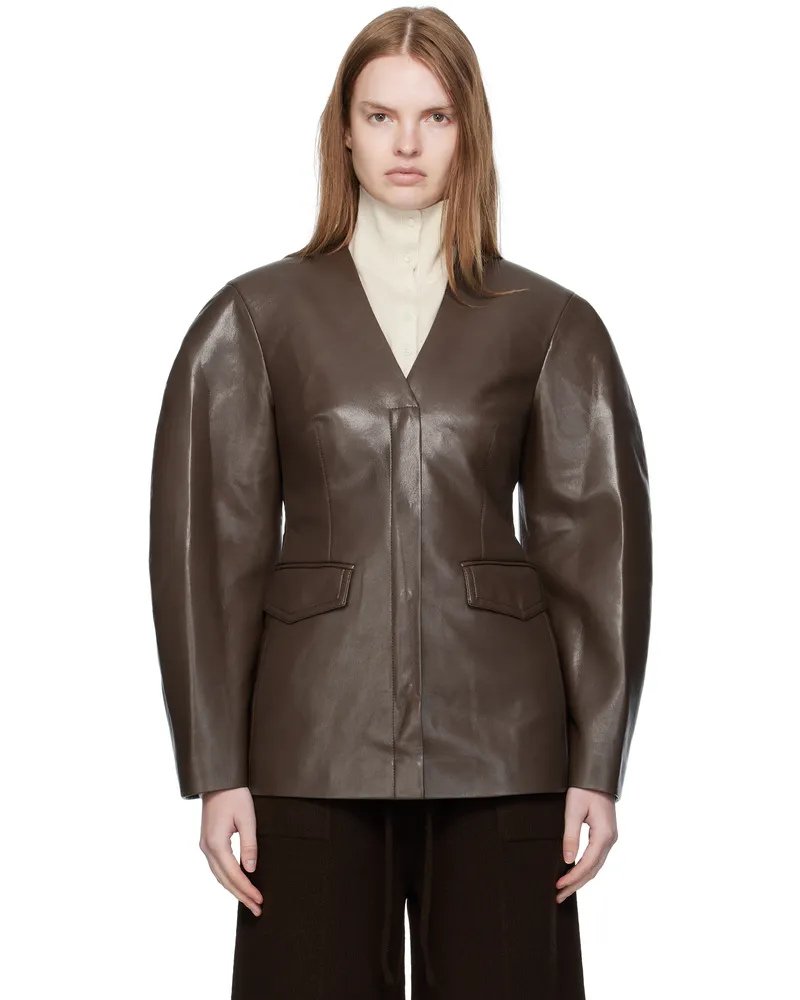 Nanushka Brown Erina Regenerated Leather Blazer Chocolate