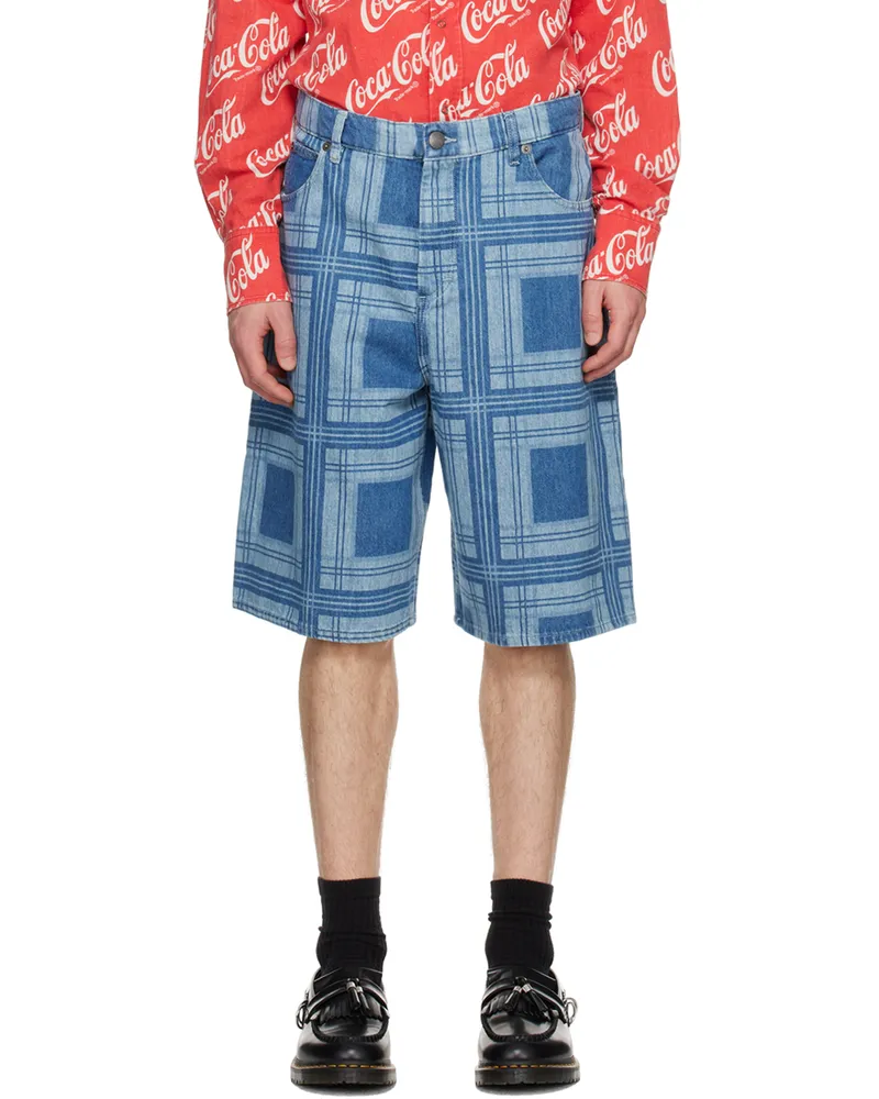 Charles Jeffrey Loverboy Blue Check Denim Shorts Tardnm