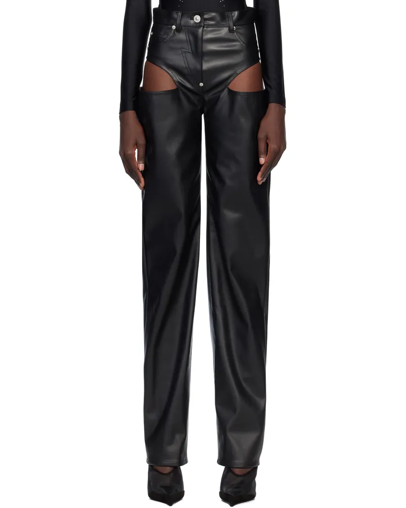 pushBUTTON Black Side Cutout Faux-Leather Pants Black