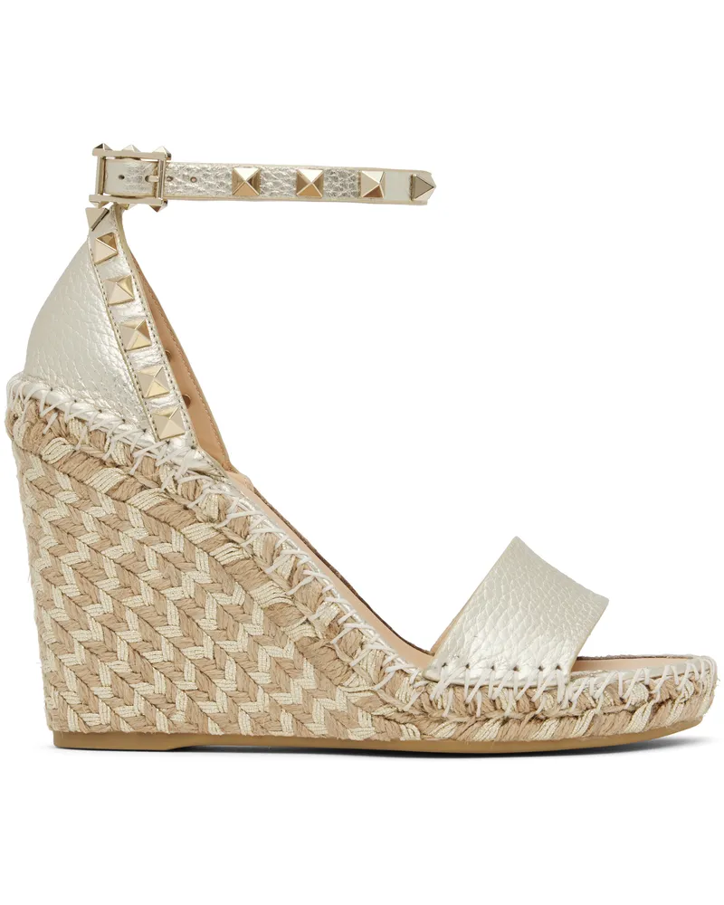 Valentino Garavani Silver Double Rockstud Grainy Calfskin Wedge Sandals 48u