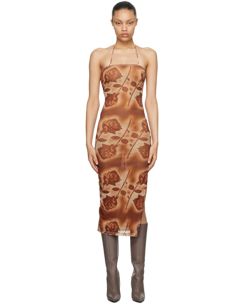 Miaou Orange Lila Midi Dress Stenciled