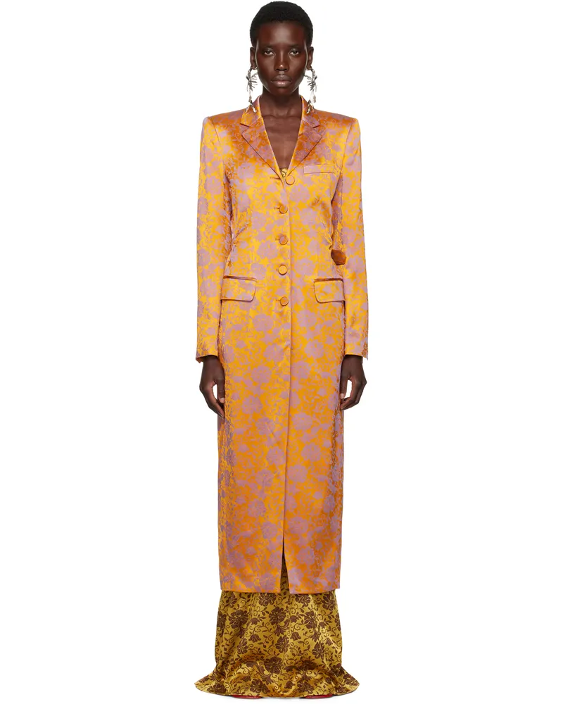 Dries van Noten Orange Jacquard Coat 369