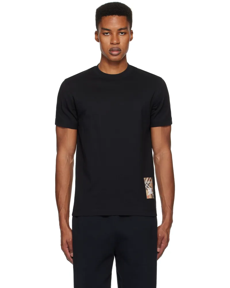 Burberry Black Check Label Cotton T-shirt Black