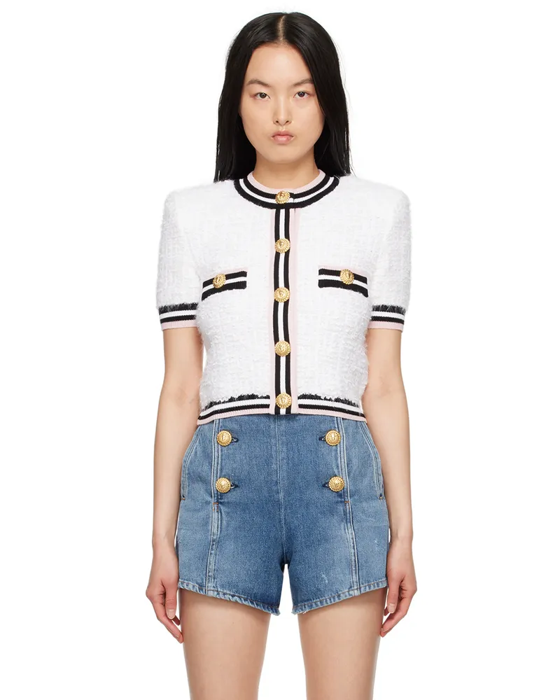 Balmain White Monogram Cardigan Gqw