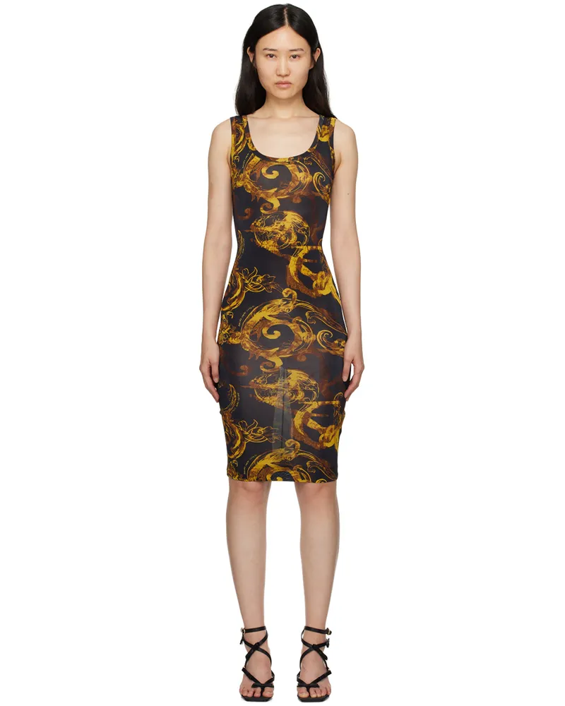 Versace Jeans Black Printed Midi Dress Eg89