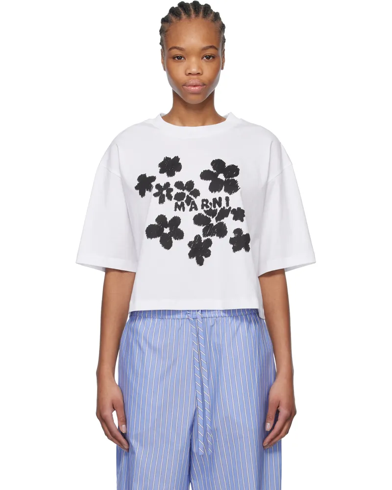 Marni White Daisy Garden Print T-shirt D1w01