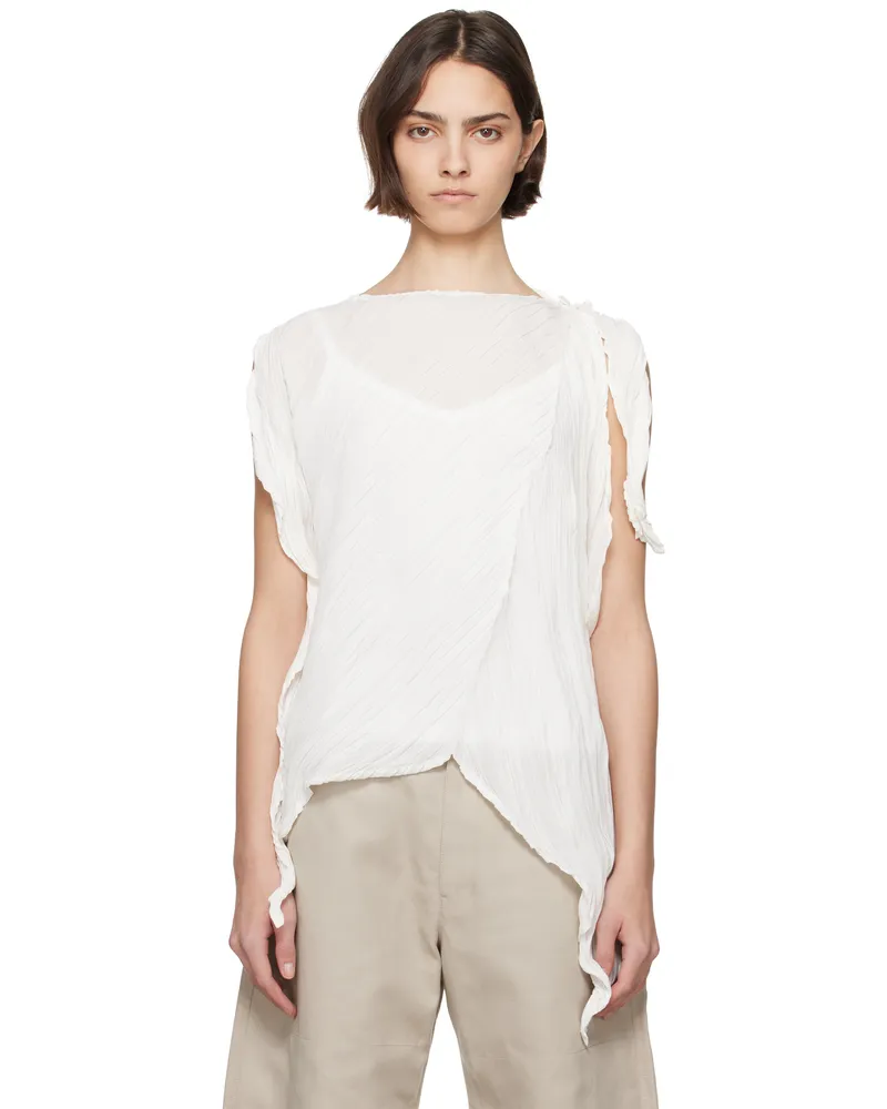 Issey Miyake White Wrinkled & Twisted Blouse 05