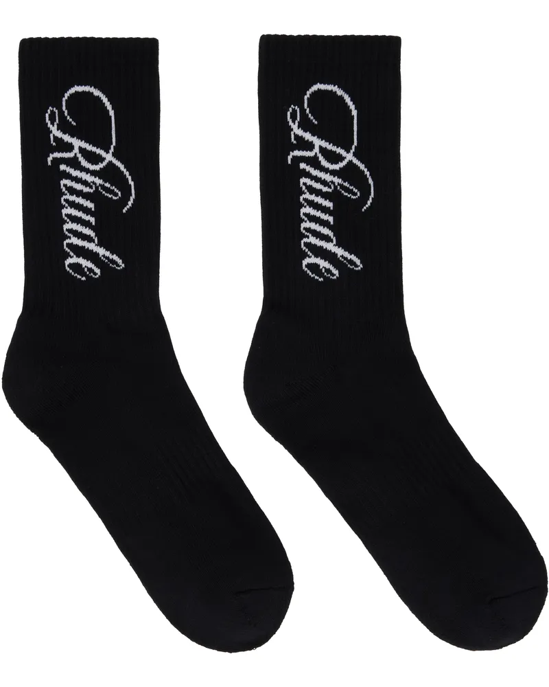 RHUDE Black 'Rhude' Vertical Script Socks Black