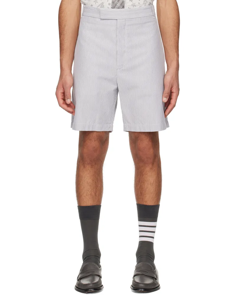 Thom Browne White & Gray Striped Shorts 035