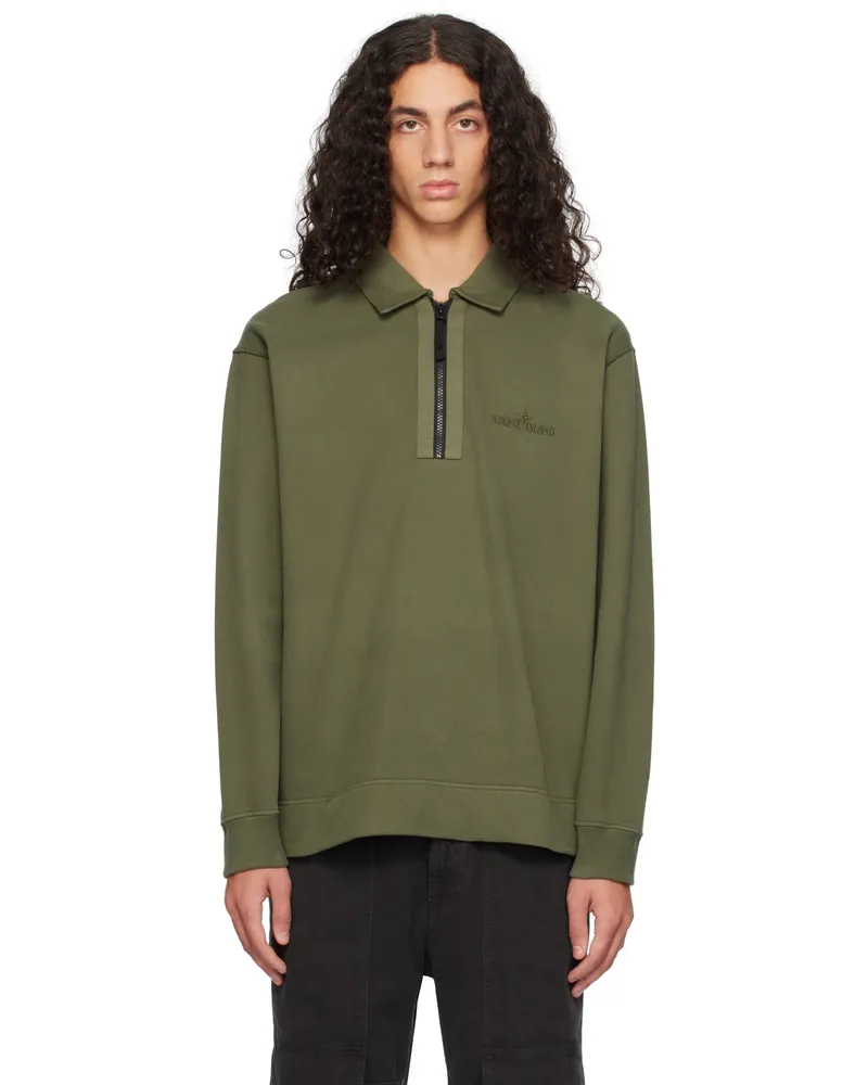 Stone Island Green Half-Zip Polo V0059