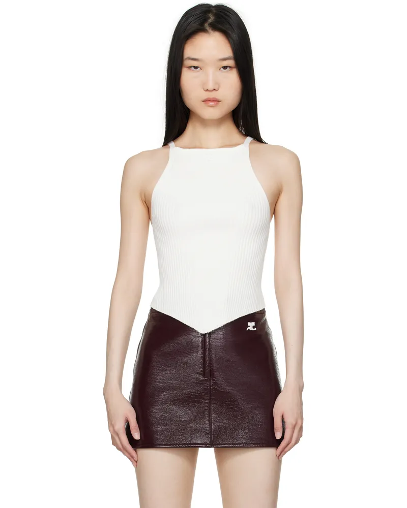 Courrèges White Pointy Rib Knit Tank Top 0001