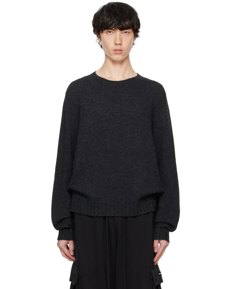 Palm Angels Gray Curved Logo Sweater Dark