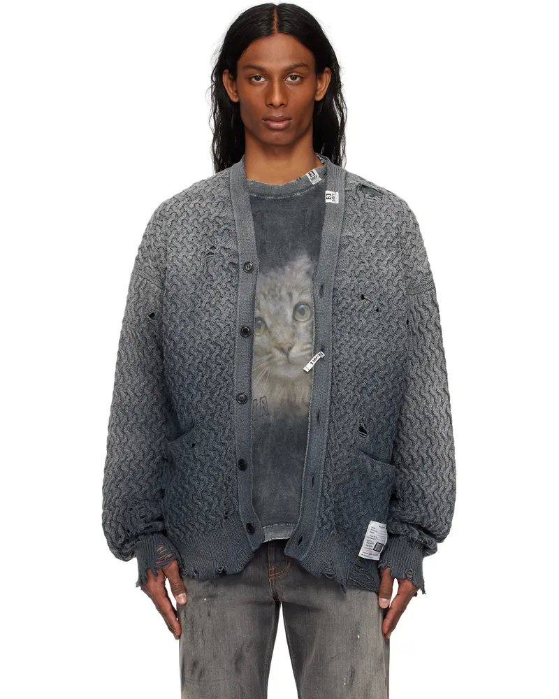 MIHARAYASUHIRO Gray Sun Faded Like Knit Cardigan Black