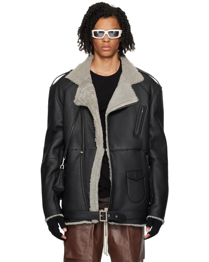 Rick Owens Black Porterville Jumbo Luke Stooges Shearling Jacket 908