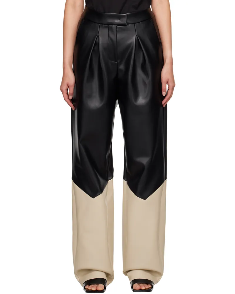 YUME YUME Black Bicolor Faux-Leather Trousers Bicolor