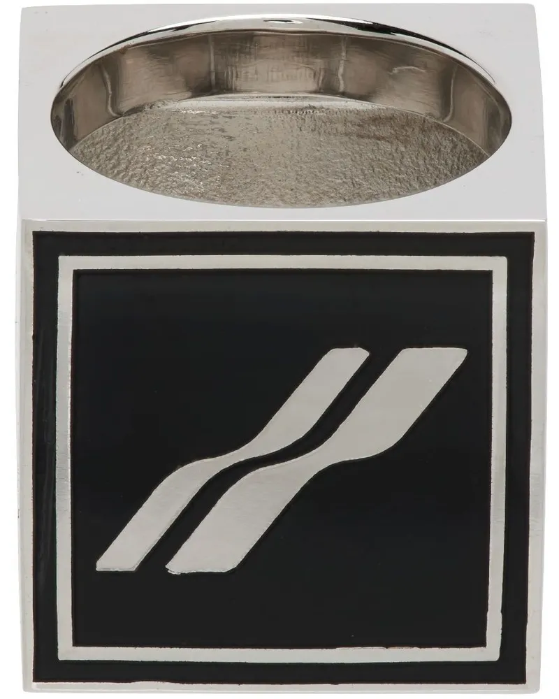 WE 11 DONE Silver & Black Square Logo Dice Ring Black