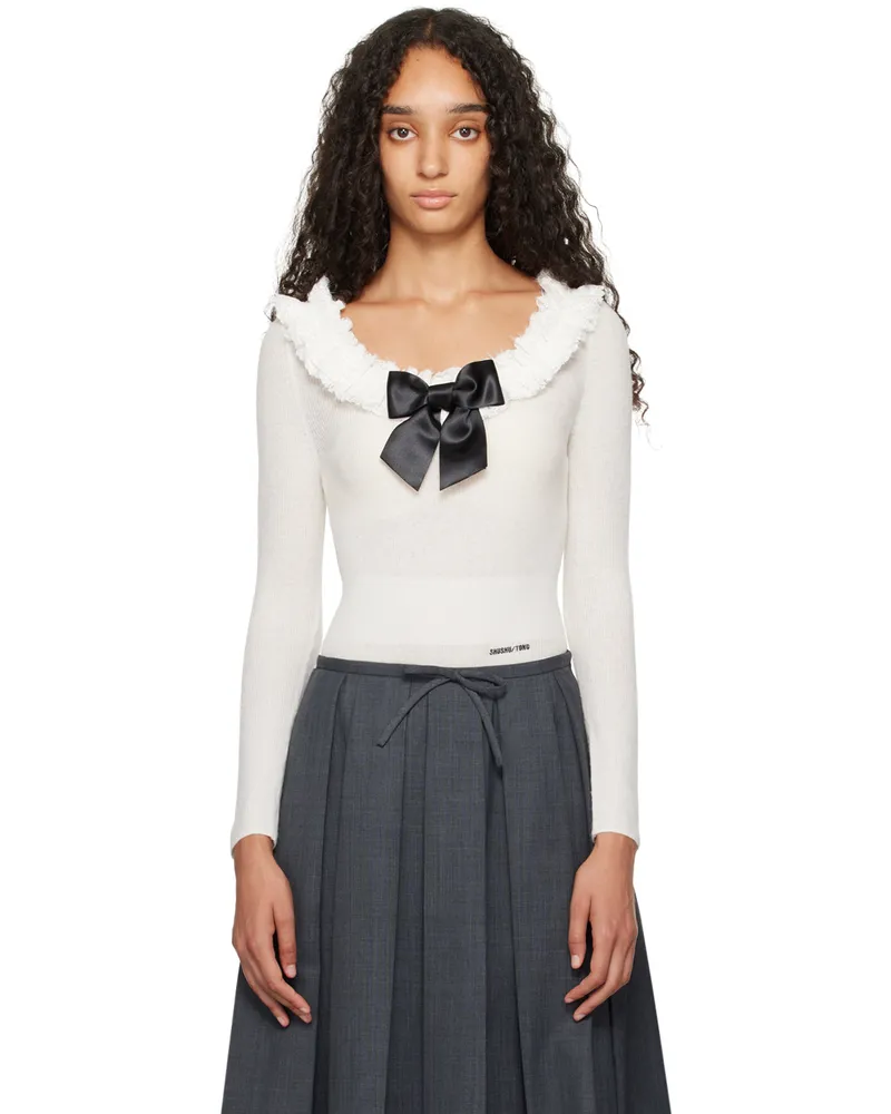 SHUSHU/TONG Off-White Neck-Embellished Knitwear Bodysuit Wh100