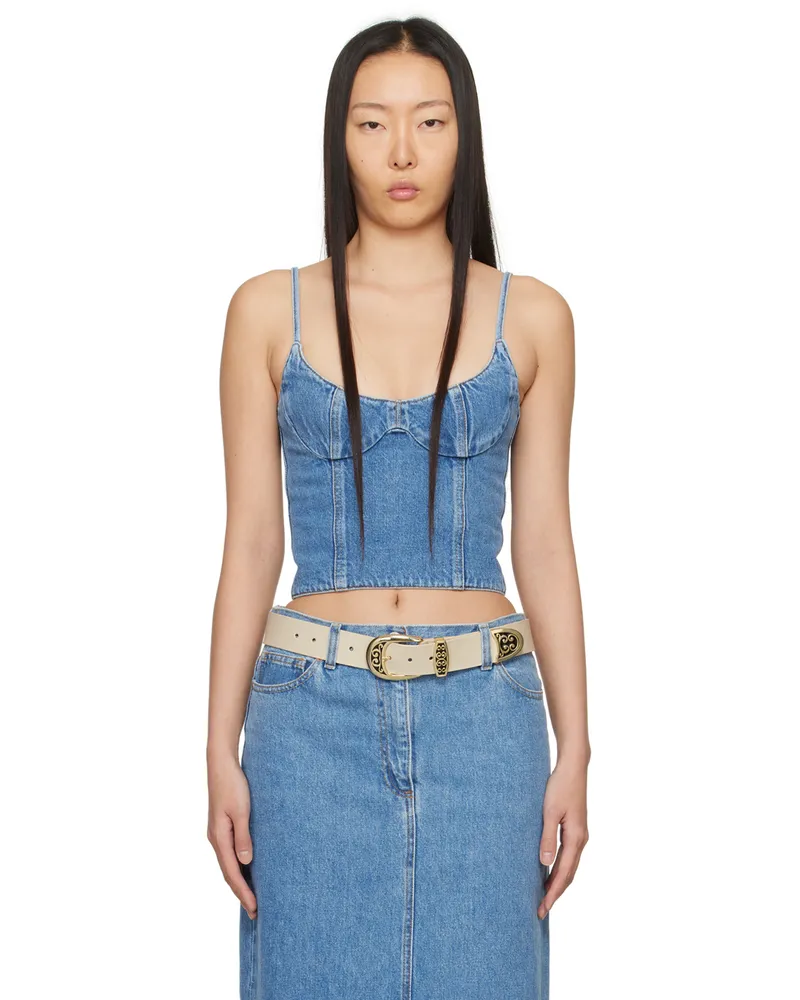 Magda Butrym Blue Paneled Denim Tank Top Blue