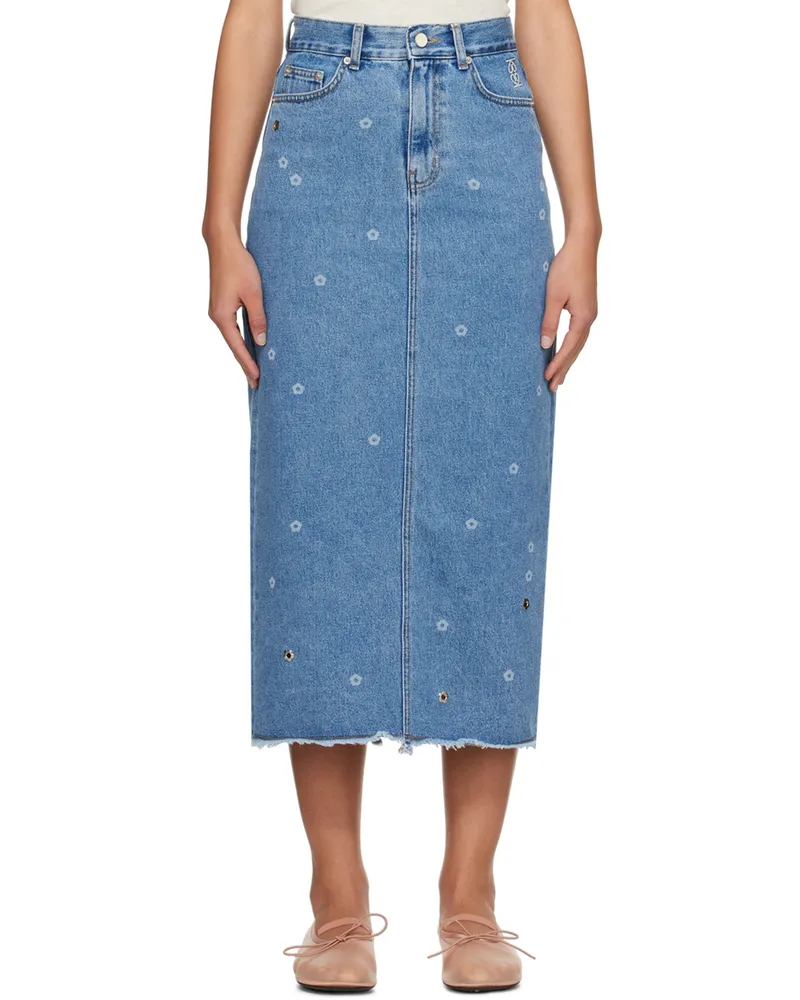 Kijun Blue Flower Denim Maxi Skirt Blue