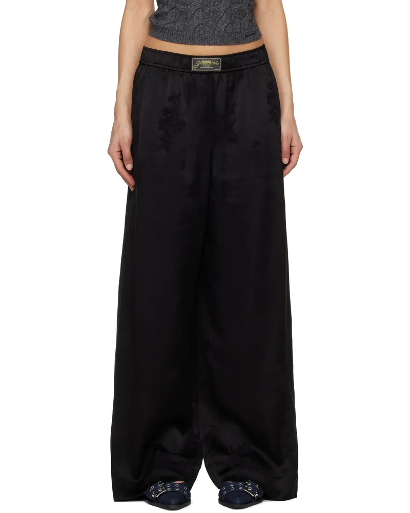 Ganni Black Satin Jacquard Trousers 099